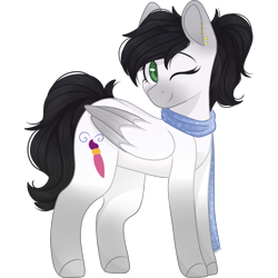 Size: 2048x2048 | Tagged: safe, artist:cinnamontee, imported from derpibooru, oc, oc only, oc:tess, pegasus, pony, clothes, female, high res, mare, one eye closed, scarf, simple background, solo, transparent background, wink