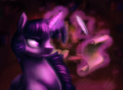 Size: 1900x1400 | Tagged: safe, artist:eternalsubscriber, imported from derpibooru, twilight sparkle, alicorn, pony, female, glowing horn, magic, mare, quill, scroll, solo, twilight sparkle (alicorn)