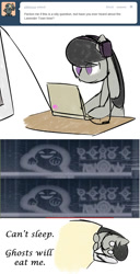 Size: 644x1261 | Tagged: safe, artist:erthilo, imported from derpibooru, octavia melody, earth pony, ghost, pony, ask octavia, computer, female, headphones, laptop computer, lavender town, mare, no pupils, solo, wide eyes