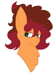 Size: 750x1000 | Tagged: safe, artist:insanity-w0lf, artist:synchr0wolf, imported from derpibooru, oc, oc only, oc:raspberry cobbler, earth pony, pony, aside glance, bust, freckles, male, offspring, parent:cheese sandwich, parent:pinkie pie, parents:cheesepie, sideways glance, simple background, solo, stallion, transparent background