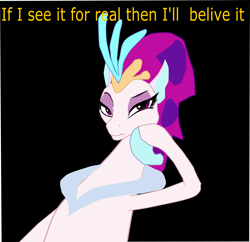 Size: 2104x2034 | Tagged: safe, artist:oceanrailroader, imported from derpibooru, queen novo, seapony (g4), my little pony: the movie, black background, female, image macro, meme, misspelling, simple background, solo