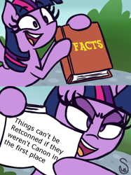 Size: 760x1015 | Tagged: safe, artist:quarium edits, edit, imported from derpibooru, twilight sparkle, alicorn, pony, 2 panel comic, comic, ed edd n eddy, exploitable, exploitable meme, female, meme, solo, truth, twilight sparkle (alicorn), twilight's fact book