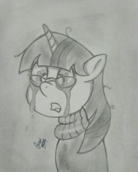 Size: 1307x1628 | Tagged: safe, artist:gian2020, imported from derpibooru, moondancer, pony, bust, crying, female, monochrome, portrait, solo, traditional art