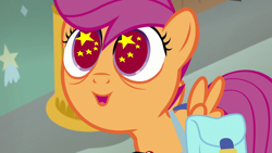 Size: 1280x720 | Tagged: safe, edit, edited screencap, imported from derpibooru, screencap, scootaloo, parental glideance, china, starry eyes, wat, wingding eyes