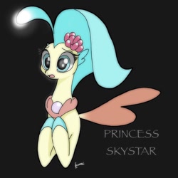 Size: 768x768 | Tagged: safe, artist:zoomiso, imported from derpibooru, princess skystar, seapony (g4), my little pony: the movie, black background, female, looking at you, simple background, solo