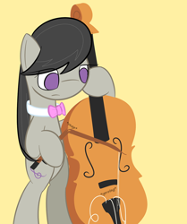 Size: 750x896 | Tagged: safe, artist:erthilo, imported from derpibooru, octavia melody, earth pony, pony, ask octavia, ask, bipedal, bow (instrument), broken, cello, cello bow, female, mare, musical instrument, no pupils, solo, tumblr