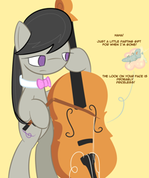 Size: 750x896 | Tagged: safe, artist:erthilo, imported from derpibooru, octavia melody, earth pony, pony, ask octavia, ask, bipedal, bow (instrument), broken, cello, cello bow, female, mare, musical instrument, no pupils, solo, tumblr