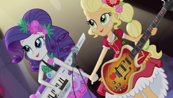 Size: 1920x1080 | Tagged: safe, imported from derpibooru, screencap, applejack, rarity, equestria girls, legend of everfree