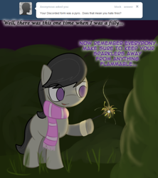 Size: 500x564 | Tagged: safe, artist:erthilo, imported from derpibooru, octavia melody, earth pony, pony, ask octavia, ask, clothes, female, fire, mare, no pupils, raised hoof, scarf, solo, tumblr