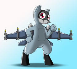 Size: 1034x920 | Tagged: safe, artist:pencil bolt, imported from derpibooru, oc, oc:tender falcon, original species, plane pony, pony, bipedal, cute, f-16, f-16 fighting falcon, female, plane, red eyes, smiling