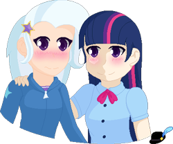 Size: 419x349 | Tagged: safe, artist:lordbreakfast, imported from derpibooru, trixie, twilight sparkle, human, equestria girls, female, humanized, lesbian, shipping, simple background, transparent background, twixie