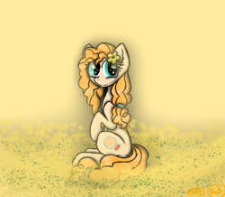 Size: 1255x1096 | Tagged: safe, artist:goldenbrush156, imported from derpibooru, pear butter, pony, female, field, sitting, solo