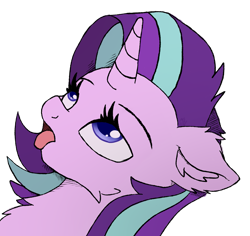 Size: 1767x1670 | Tagged: safe, artist:meow, artist:nighty, imported from derpibooru, starlight glimmer, pony, unicorn, ahegao, bedroom eyes, bust, cheek fluff, chest fluff, colored pupils, ear fluff, female, fluffy, looking up, mare, offscreen communism, open mouth, simple background, solo, tongue out, transparent background