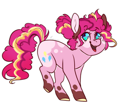 Size: 1576x1387 | Tagged: safe, artist:skimea, imported from derpibooru, pinkie pie, pony, alternate design, colored hooves, female, happy, simple background, solo, transparent background