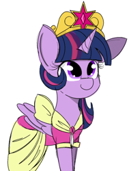 Size: 540x716 | Tagged: safe, artist:pastelhorses, artist:tjpones, artist:tjpones edits, color edit, edit, imported from derpibooru, twilight sparkle, alicorn, pony, big crown thingy, clothes, colored, colored sketch, coronation dress, crown, cute, dress, female, jewelry, mare, regalia, smiling, solo, twiabetes, twilight sparkle (alicorn)