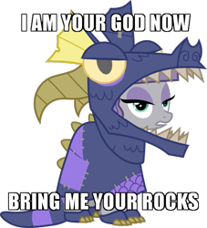 Size: 600x661 | Tagged: safe, edit, imported from derpibooru, maud pie, earth pony, pony, uncommon bond, dragon costume, female, i am your god now bring me your virgins, image macro, mare, meme, rock, simple background, solo, that pony sure does love rocks, transparent background, vector