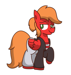 Size: 1101x1159 | Tagged: safe, artist:moonatik, imported from derpibooru, oc, oc only, oc:moonatik, pegasus, pony, clothes, hoodie, lidded eyes, raised hoof, simple background, smug, solo, style emulation, transparent background