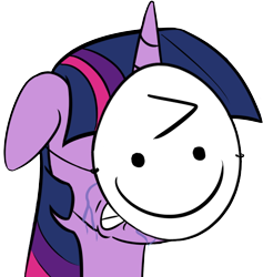 Size: 590x623 | Tagged: safe, artist:yukkuripalehorse, editor:qtpony, imported from derpibooru, twilight sparkle, pony, ^:), bust, colored, crying, emoticon face, mask, meme, metaphor, paper-thin disguise, portrait, sad, simple background, spy, transparent background, wojak