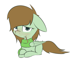 Size: 3047x2533 | Tagged: safe, artist:lofis, imported from derpibooru, oc, oc only, oc:mint chocolate, pegasus, pony, blushing, clothes, cute, looking at you, lying down, scarf, sick, simple background, solo, white background