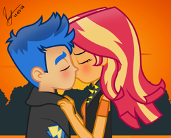 Size: 3413x2763 | Tagged: safe, artist:paulysentry, deleted from derpibooru, imported from derpibooru, flash sentry, sunset shimmer, best trends forever, equestria girls, equestria girls series, blushing, eyes closed, female, flashimmer, kissing, male, shipping, straight, sunset