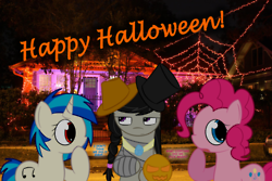 Size: 250x167 | Tagged: safe, artist:erthilo, imported from derpibooru, dj pon-3, octavia melody, pinkie pie, vinyl scratch, earth pony, pony, unicorn, ask octavia, female, halloween, halloween costume, holiday, irl, mare, photo, ponies in real life, wrong eye color