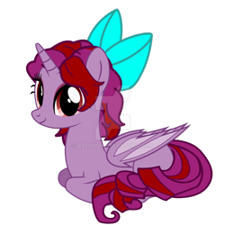 Size: 1024x1024 | Tagged: safe, artist:izaackpony, imported from derpibooru, oc, oc only, oc:isabel, alicorn, bat pony, bat pony alicorn, pony, bow, female, hair bow, mare, prone, simple background, solo, transparent background, watermark