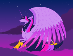 Size: 760x591 | Tagged: safe, artist:bambisparanoia, imported from derpibooru, twilight sparkle, alicorn, pony, cloven hooves, colored hooves, colored wings, colored wingtips, female, flying, large wings, leonine tail, mare, solo, twilight sparkle (alicorn), unshorn fetlocks, wings