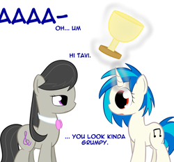 Size: 900x839 | Tagged: safe, artist:erthilo, imported from derpibooru, dj pon-3, octavia melody, vinyl scratch, earth pony, pony, unicorn, ask octavia, award, duo, duo female, female, mare, simple background, white background, wrong eye color