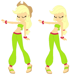 Size: 557x589 | Tagged: safe, artist:haleyc4629, artist:selenaede, imported from derpibooru, applejack, equestria girls, bandeau, base used, belly button, belly dancer, belly dancer outfit, eyes closed, harem pants, midriff, sandals, simple background, white background