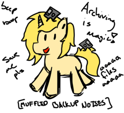 Size: 488x446 | Tagged: safe, artist:file, imported from derpibooru, oc, oc only, oc:annabelle (zizzydizzymc), pony, unicorn, archive, descriptive noise, floppy disk, solo