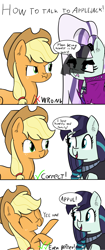 Size: 2180x5178 | Tagged: safe, artist:artiks, imported from derpibooru, applejack, coloratura, earth pony, pony, apple, applejack is amused, applejack is not amused, applejack's hat, appul, comic, countess coloratura, cowboy hat, dialogue, duo, duo female, family, female, flanderization, hat, honesty, hoofy-kicks, how to, mare, rara, scrunchy face, that pony sure does love apples, unamused, yeehaw