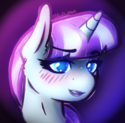 Size: 657x647 | Tagged: safe, artist:aaa-its-spook, imported from derpibooru, twilight velvet, pony, unicorn, blushing, bust, cute, eyeshadow, female, lipstick, makeup, milf, mom, solo, sparkles