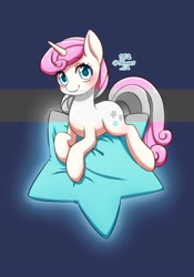 Size: 700x1000 | Tagged: safe, artist:shusu, imported from derpibooru, twinkleshine, pony, unicorn, female, looking at you, mare, pillow, solo