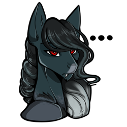 Size: 512x512 | Tagged: safe, artist:azraelartz, artist:theecchiqueen, imported from derpibooru, oc, oc only, oc:pandie, pony, ..., fangs, female, looking at you, mare, red eyes, simple background, slit eyes, slit pupils, solo, telegram sticker, transparent background