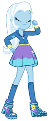 Size: 1238x3053 | Tagged: safe, artist:sketchmcreations, imported from derpibooru, trixie, equestria girls, equestria girls series, overpowered (equestria girls), clothes, confident, cute, diatrixes, dress, eyes closed, hoodie, kneesocks, simple background, smiling, socks, solo, strut, transparent background, vector, walking