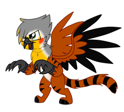 Size: 1000x900 | Tagged: safe, artist:griff-on, imported from derpibooru, oc, oc only, oc:david, griffon, tiger griffon, bipedal, colored wings, colored wingtips, griffon oc, rearing, simple background, solo, tiger stripes, transparent background