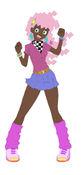 Size: 1433x3000 | Tagged: safe, artist:icey-wicey-1517, artist:icicle-wicicle-1517, artist:johnjoseco, imported from derpibooru, cheerilee, human, 80s, 80s cheerilee, alternate hairstyle, belt, bracelet, braces, cheeribetes, clothes, colored, converse, cute, dark skin, ear piercing, earring, female, humanized, jewelry, leg warmers, miniskirt, open mouth, piercing, pleated skirt, shoes, simple background, skirt, solo, thighs, transparent background