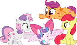 Size: 10000x5894 | Tagged: safe, artist:gurugrendo, artist:hendro107, artist:iknowpony, artist:jeatz-axl, artist:overdriv3n, edit, editor:slayerbvc, imported from derpibooru, vector edit, apple bloom, princess flurry heart, scootaloo, sweetie belle, alicorn, earth pony, pegasus, pony, unicorn, absurd resolution, accessory swap, adorabloom, apple bloom's bow, baby, baby pony, bow, cloth diaper, cooing, cute, cutealoo, cutie mark, cutie mark crusaders, diaper, diasweetes, female, filly, flurrybetes, fluttering, foal, hair bow, happy, safety pin, simple background, sitting, the cmc's cutie marks, transparent background, vector