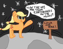 Size: 860x668 | Tagged: safe, artist:nightshadowmlp, imported from derpibooru, applejack, moon, sign, stars, text