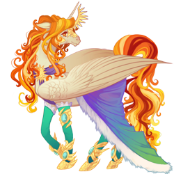 Size: 670x670 | Tagged: safe, artist:sitaart, imported from derpibooru, oc, oc only, oc:queen illiana, alicorn, pony, ponyfinder, clothes, dungeons and dragons, female, gem, jewel, jewelry, mare, multicolored hair, orange eyes, pathfinder, pen and paper rpg, royalty, rpg, simple background, solo, transparent background, white fur, wings