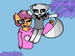 Size: 640x480 | Tagged: safe, artist:enderwolf-22, imported from derpibooru, scootaloo, oc, oc:ponytale scootaloo, oc:skyler, anthro, comic:ponytale, duo, non-mlp oc