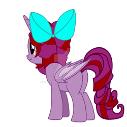 Size: 1024x1024 | Tagged: safe, artist:izaackpony, imported from derpibooru, oc, oc only, oc:isabel, oc:izaack, alicorn, bat pony, bat pony alicorn, pony, bow, female, hair bow, mare, simple background, solo, transparent background, watermark