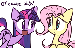 Size: 2000x1280 | Tagged: safe, artist:lilboulder, imported from derpibooru, fluttershy, twilight sparkle, alicorn, pegasus, pony, cute, dialogue, duo, female, horn, looking at each other, mare, open mouth, shyabetes, simple background, twiabetes, twilight sparkle (alicorn), white background, wings