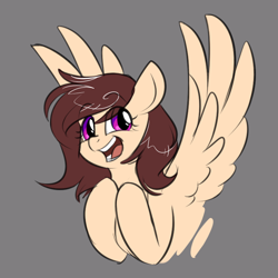 Size: 750x750 | Tagged: safe, artist:cosmalumi, artist:its-gloomy, imported from derpibooru, oc, oc only, pegasus, pony, bust, female, gray background, mare, open mouth, simple background, smiling, solo