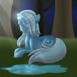 Size: 1024x1024 | Tagged: safe, artist:scarletfoxtail, imported from derpibooru, trixie, pony, unicorn, crying, female, forest, mare, sad, solo, the sad and depresive trixie, tree