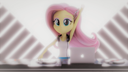 Size: 3840x2160 | Tagged: safe, artist:efk-san, imported from derpibooru, fluttershy, equestria girls, 3d, armpits, clothes, disc jockey, female, solo, tanktop, turntable