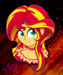 Size: 800x944 | Tagged: safe, artist:raininess, imported from derpibooru, sunset shimmer, equestria girls, choker, clothes, female, off shoulder, shirt, smiling, solo