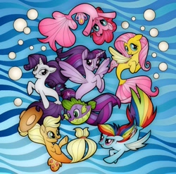 Size: 640x632 | Tagged: safe, artist:odscene, imported from derpibooru, applejack, fluttershy, pinkie pie, rainbow dash, rarity, spike, twilight sparkle, alicorn, puffer fish, seapony (g4), my little pony: the movie, mane seven, mane six, seaponified, seapony applejack, seapony fluttershy, seapony pinkie pie, seapony rainbow dash, seapony rarity, seapony twilight, species swap, spike the pufferfish, twilight sparkle (alicorn)