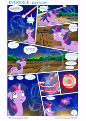 Size: 6197x8760 | Tagged: safe, artist:jeremy3, imported from derpibooru, trixie, twilight sparkle, alicorn, ghost, night phoenix, phoenix, pony, comic:everfree, absurd resolution, comic, magic, spirit, twilight sparkle (alicorn)