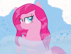 Size: 1600x1200 | Tagged: safe, artist:rainbowtashie, imported from derpibooru, pinkie pie, pony, equestria girls, equestria girls series, alternate hairstyle, bedroom eyes, bubble, cloud, female, hairstyle, looking at you, ocean, solo, swimming, water, wet, wet mane